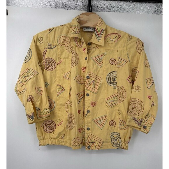 VTG Tantrums Embroidered Floral Boho Hippie  yellow  Jacket Pockets Size 1X  Min - Picture 2 of 11